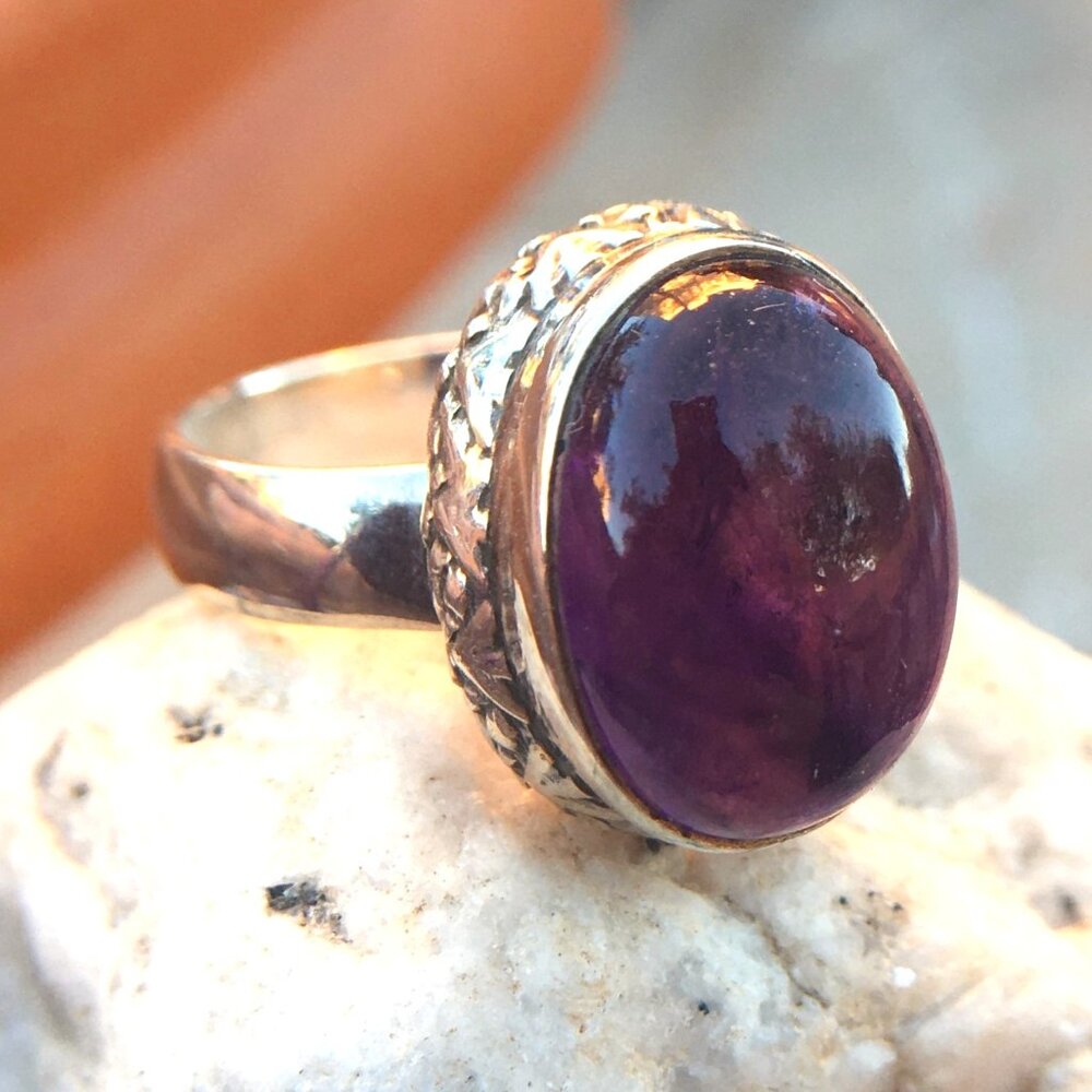 Natural Amethyst Cabochon .925 Ring Sterling Silver